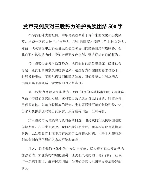 发声亮剑反对三股势力维护民族团结500字