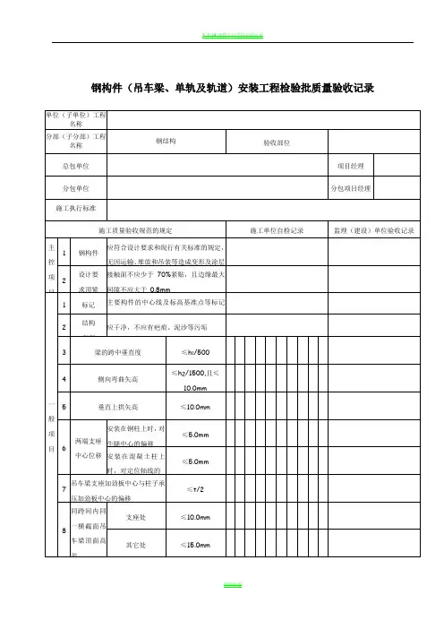 轨道安装工程验收表格及起重机轨道安装要求相关资料