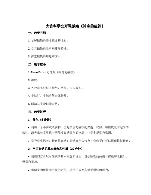 大班科学公开课教案《神奇的磁铁》