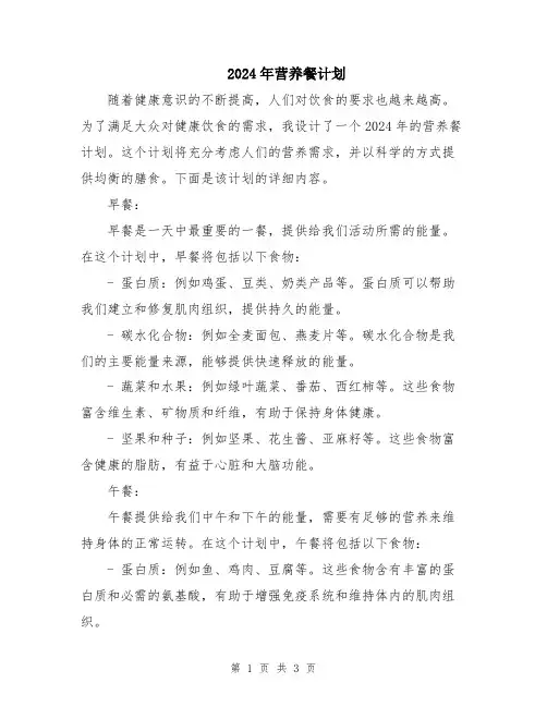 2024年营养餐计划