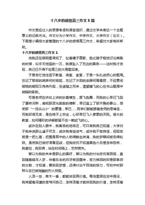 十八岁的感悟高三作文5篇