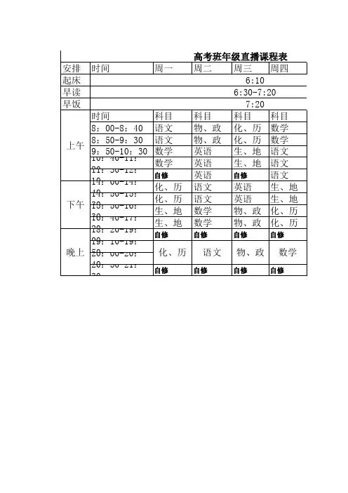 高三年级最新网课课程表
