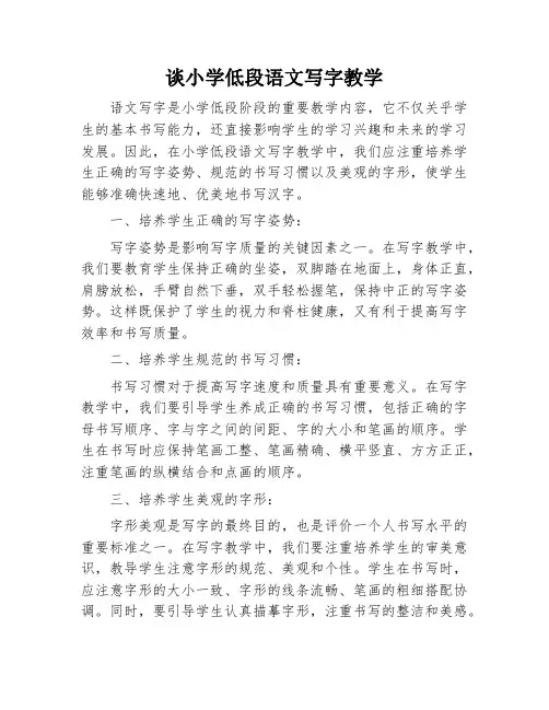 谈小学低段语文写字教学
