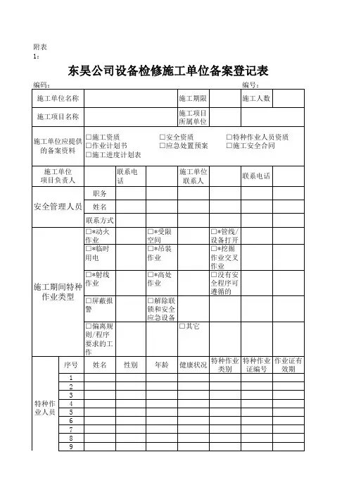 备案登记表