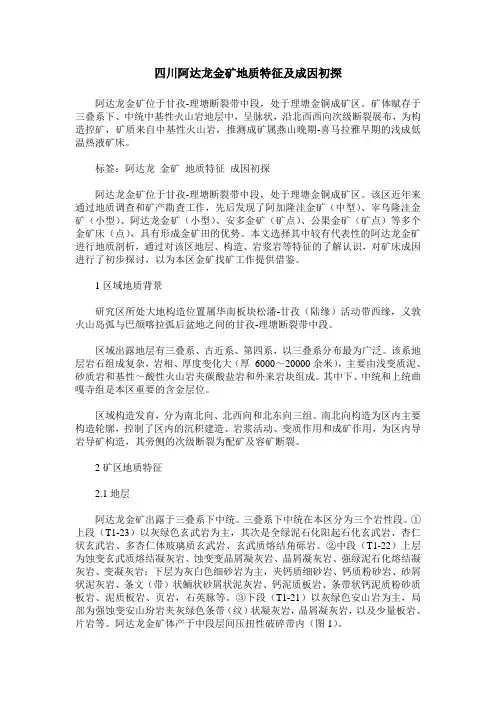 四川阿达龙金矿地质特征及成因初探