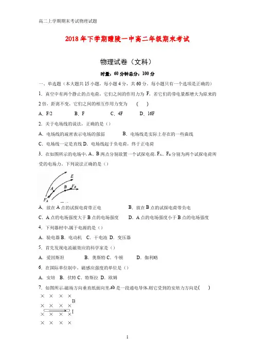 2018-2019学年湖南省株洲市醴陵市第一中学高二上学期期末考试物理试题