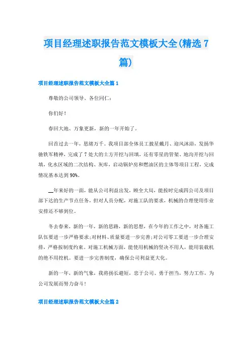 项目经理述职报告范文模板大全(精选7篇)