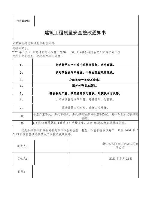 9#、10#、11#爬架检查整改通知单