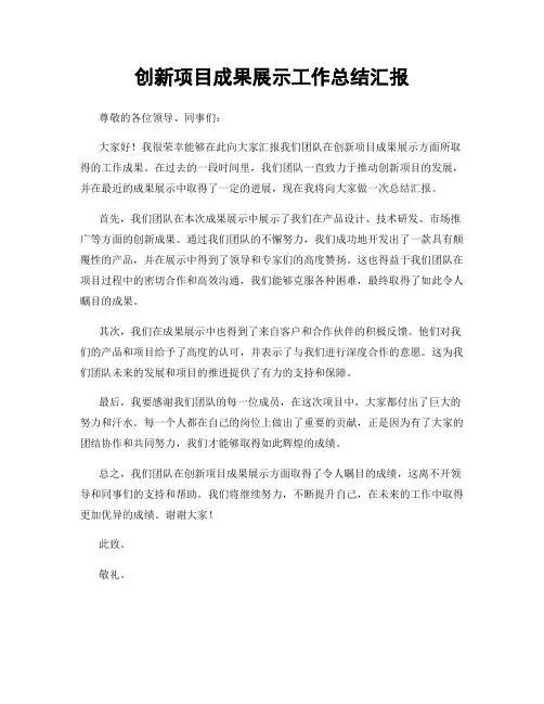 创新项目成果展示工作总结汇报