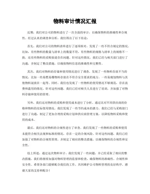 物料审计情况汇报
