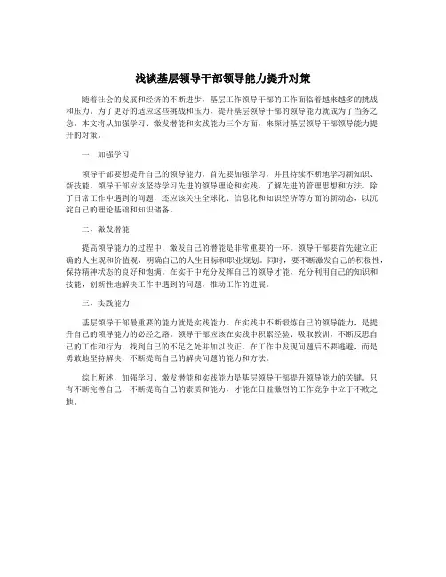 浅谈基层领导干部领导能力提升对策