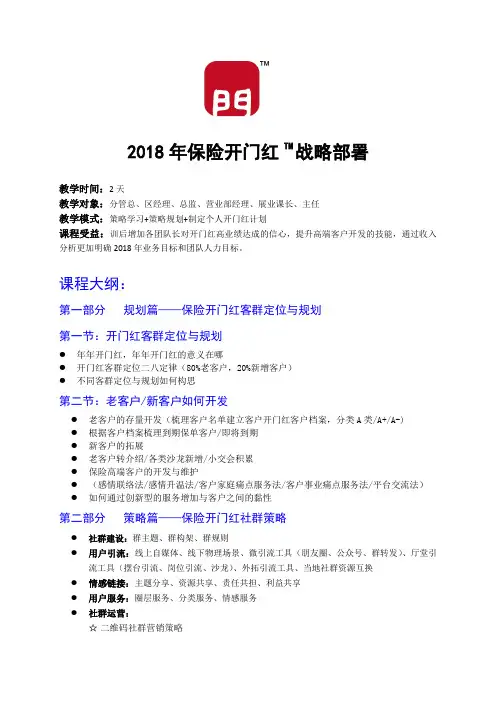 《保险开门红--高端客户开发》课程大纲