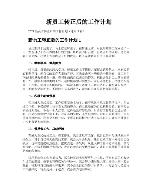 新员工转正后的工作计划