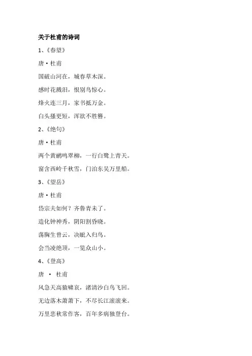 关于杜甫的诗词