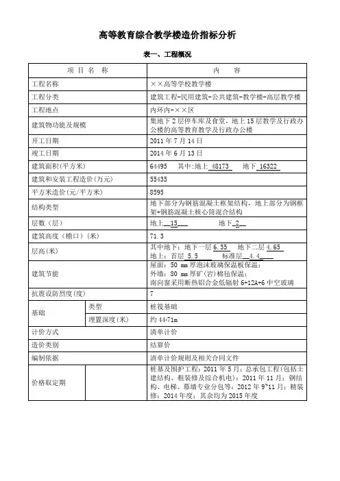 (完整word版)高等教育综合教学楼造价指标分析