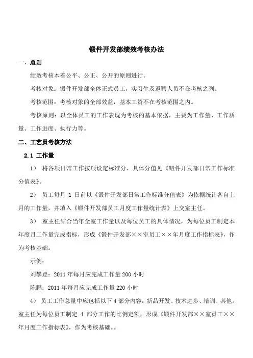 锻件开发部绩效考核制度
