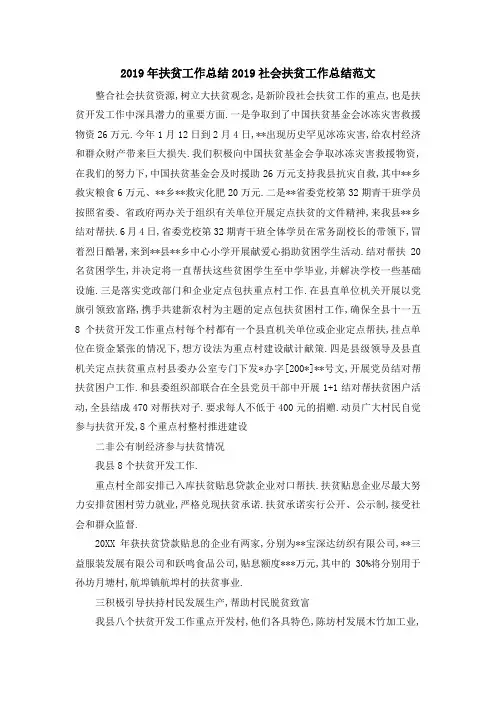 2019年扶贫工作总结 2019社会扶贫工作总结范文 精品