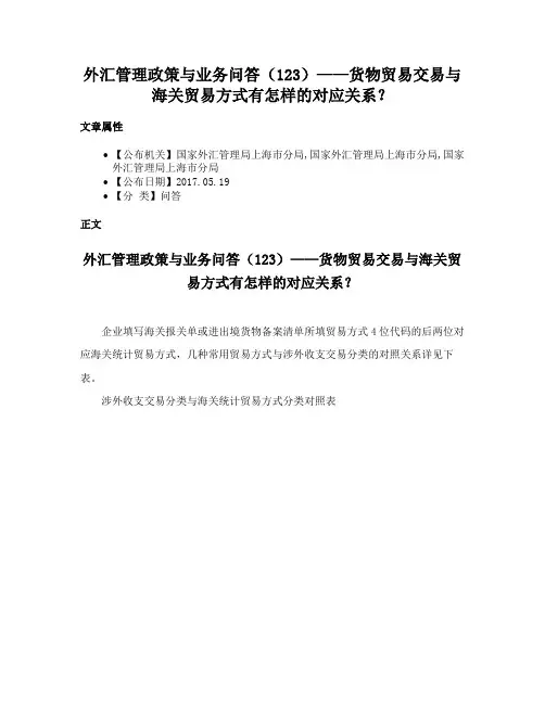外汇管理政策与业务问答（123）——货物贸易交易与海关贸易方式有怎样的对应关系？