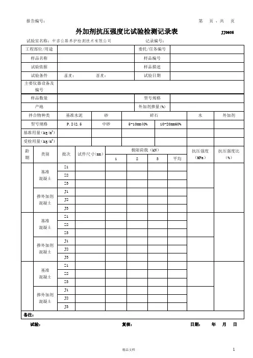 05- 外加剂抗压强度比试验检测记录表模版(JJ0605)【公路工程常用表格系列】