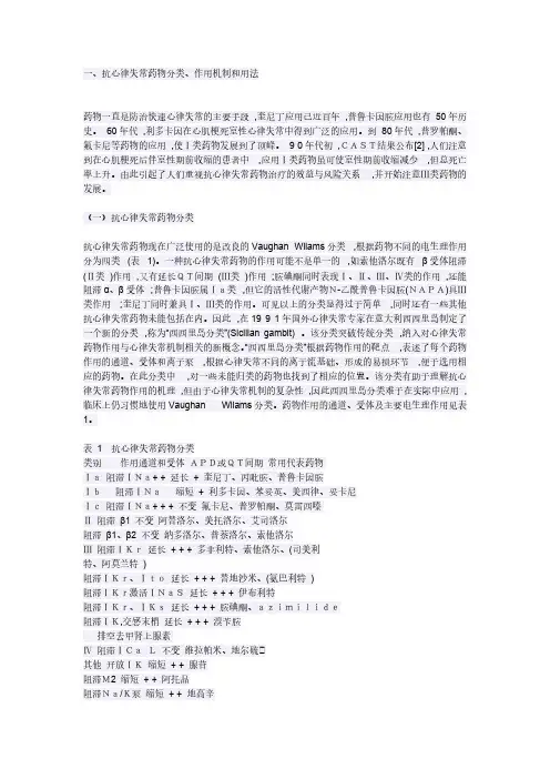 【免费下载】抗心律失常药物分类作用机制和用法