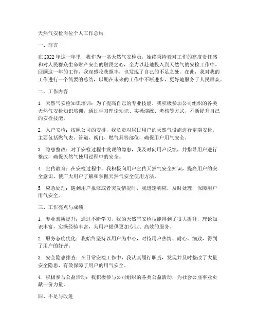 天然气安检岗位个人工作总结