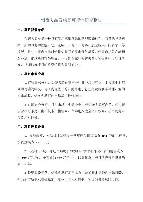铝镁尖晶石项目可行性研究报告