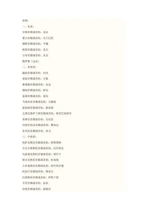 全世界各个国家的首都