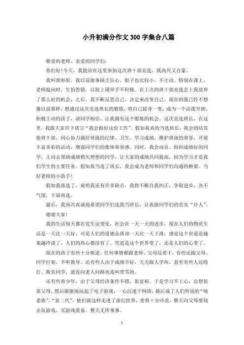 小升初满分作文300字集合八篇范文精选