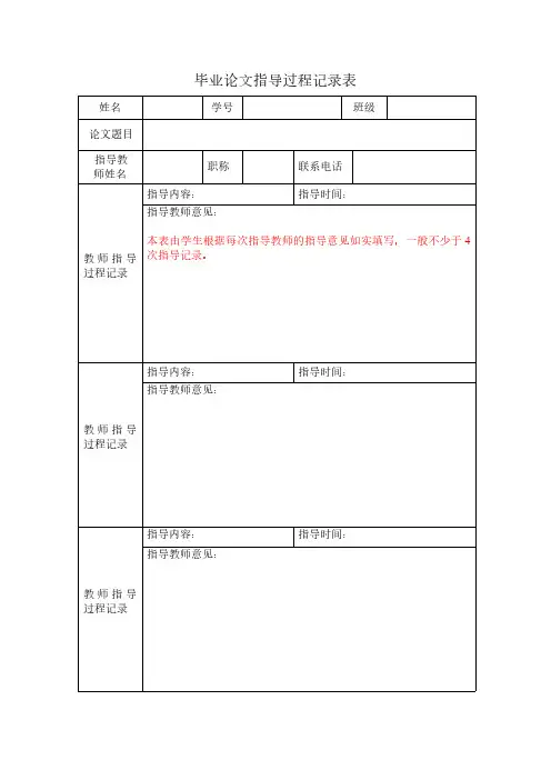 毕业论文指导过程记录表模板