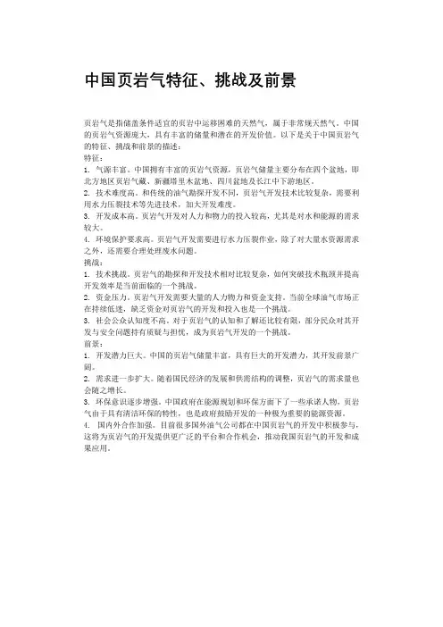 中国页岩气特征、挑战及前景