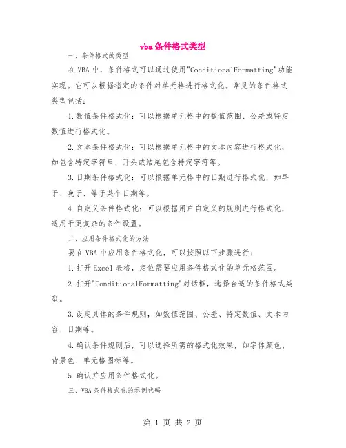 vba 条件格式类型