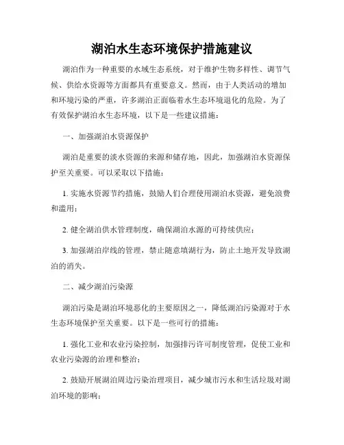 湖泊水生态环境保护措施建议