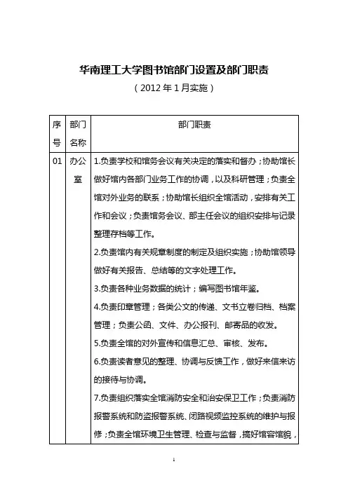 华南理工大学图书馆部门设置及部门职责
