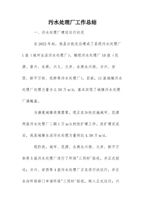 污水处理厂工作总结