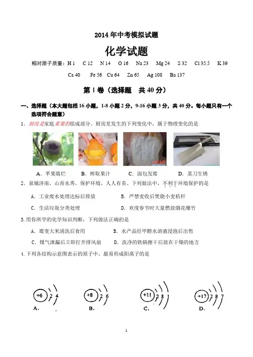 2014年中考化学模拟试题