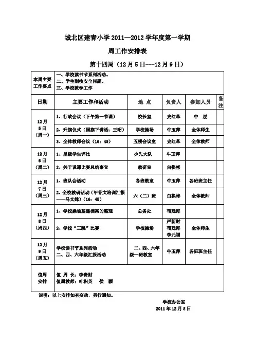 第十四周工作安排