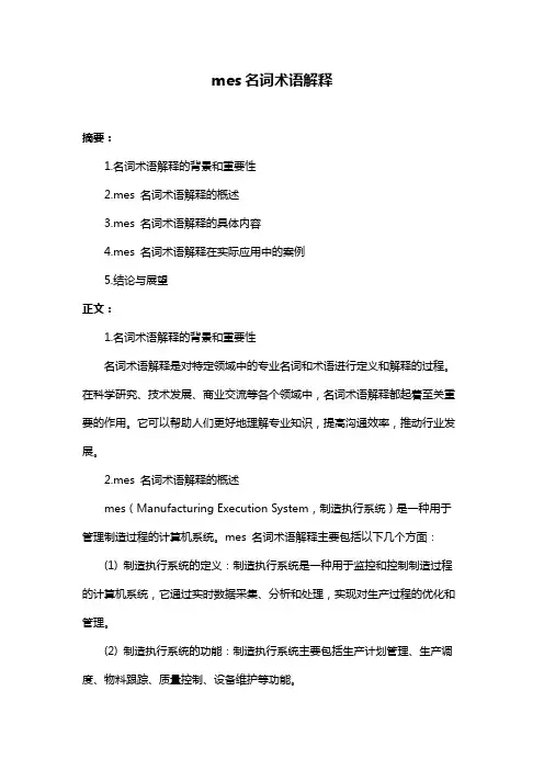 mes名词术语解释