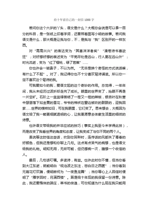 给十年前自己的一封信1000字_书信作文_