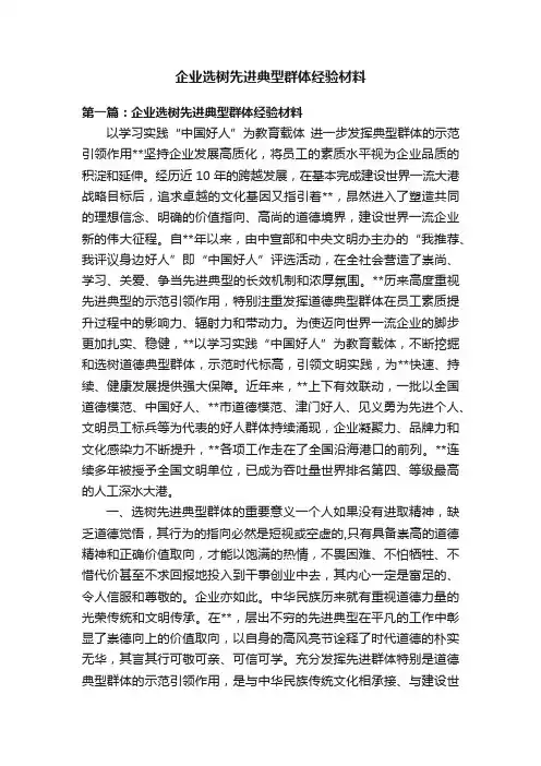 企业选树先进典型群体经验材料