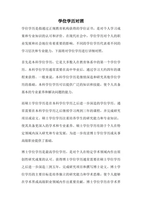 学位学历对照