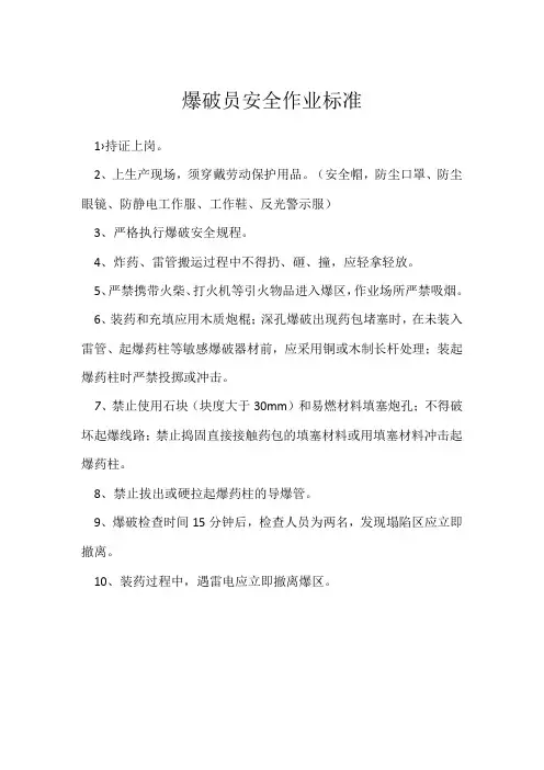 爆破员安全作业标准模板范本