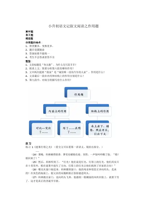 部编统编版六年级下册语文讲义-小升初记叙文阅读之作用题 全国通用