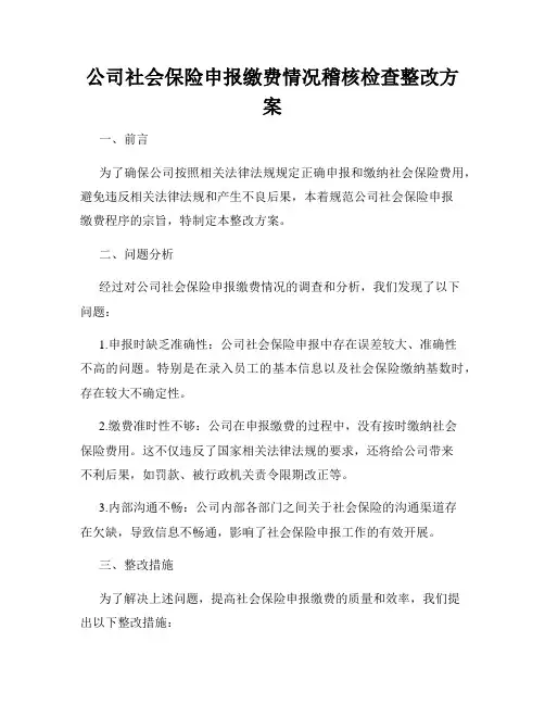 公司社会保险申报缴费情况稽核检查整改方案