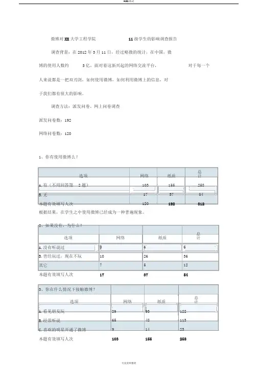 微博对大学生的影响调查报告