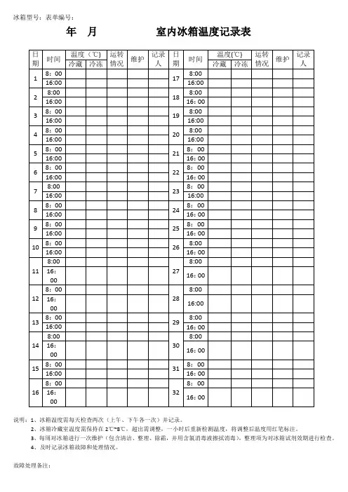 实验室冰箱温度记录表【范本模板】