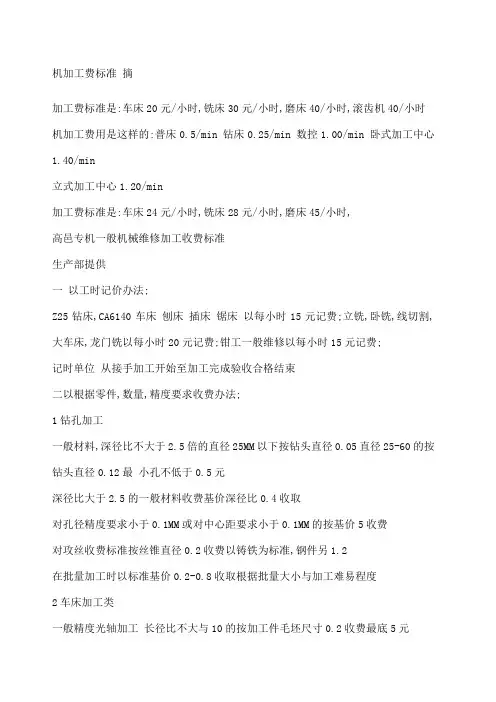 机加工费标准