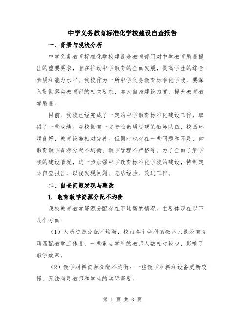 中学义务教育标准化学校建设自查报告