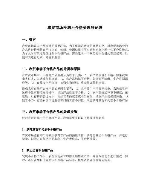农贸市场检测不合格处理登记表