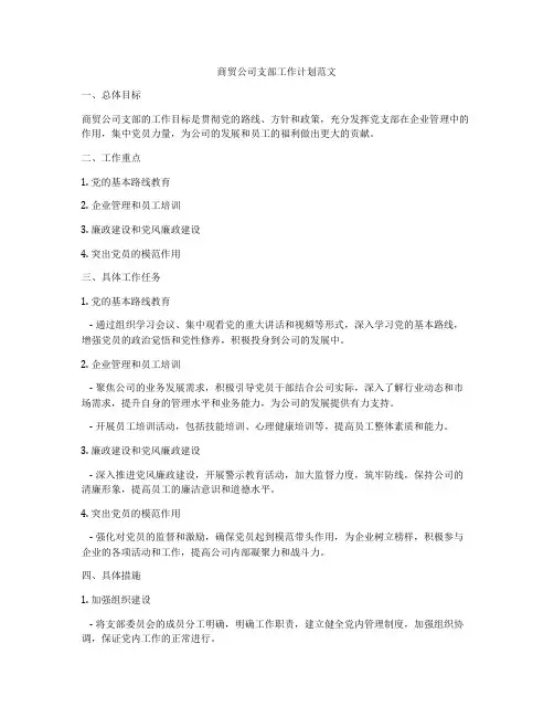 商贸公司支部工作计划范文
