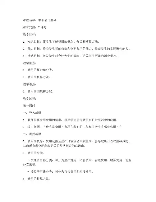 中职会计费用教案模板范文